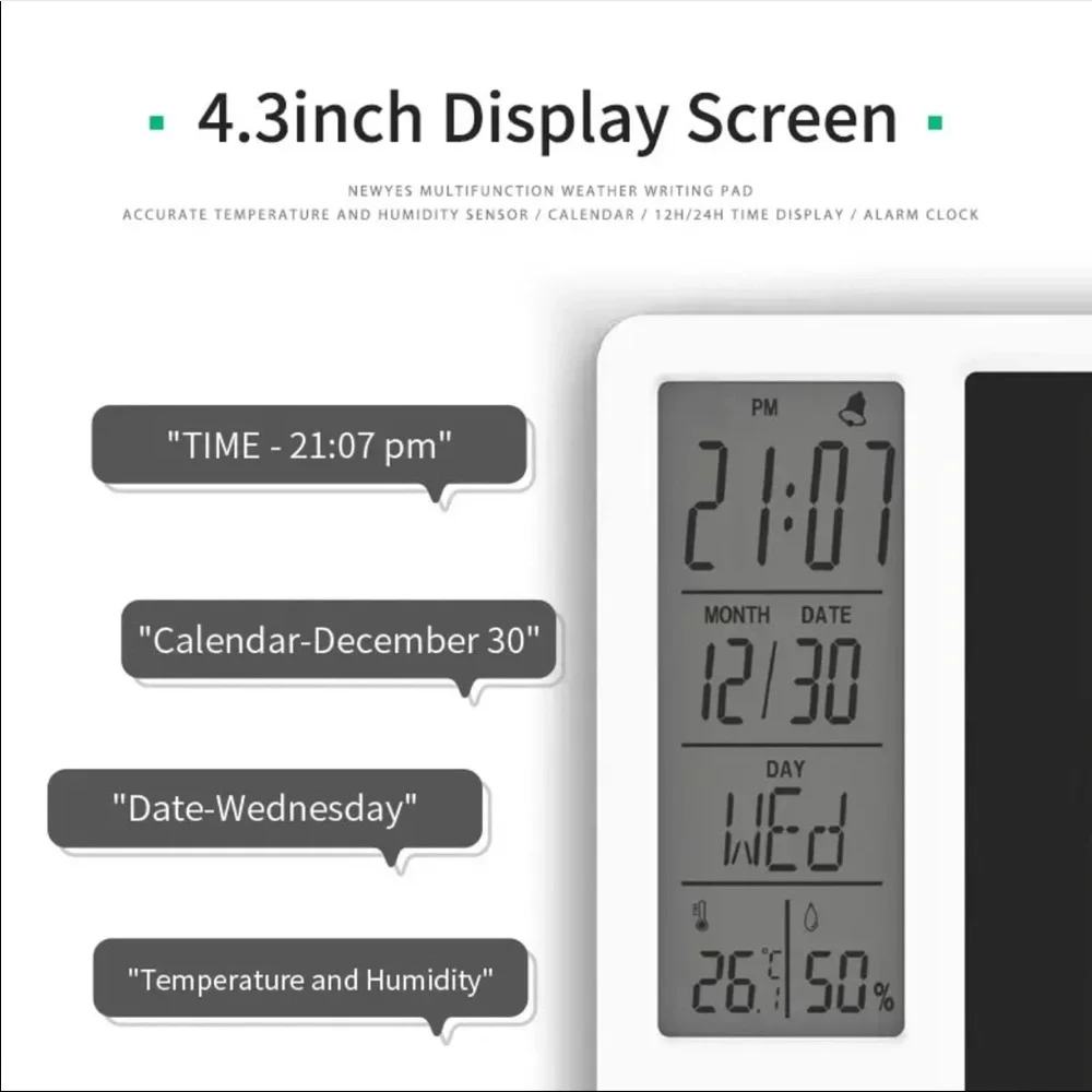 Drawing Pad 9.5 In Temperature Humidity Display Electronic Calendar Tablet Board